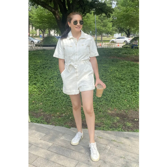 APC Combinaison Hills Romper Denim Off-White Zip Short Sleeve Sz 40 / 4 US - Picture 4 of 11